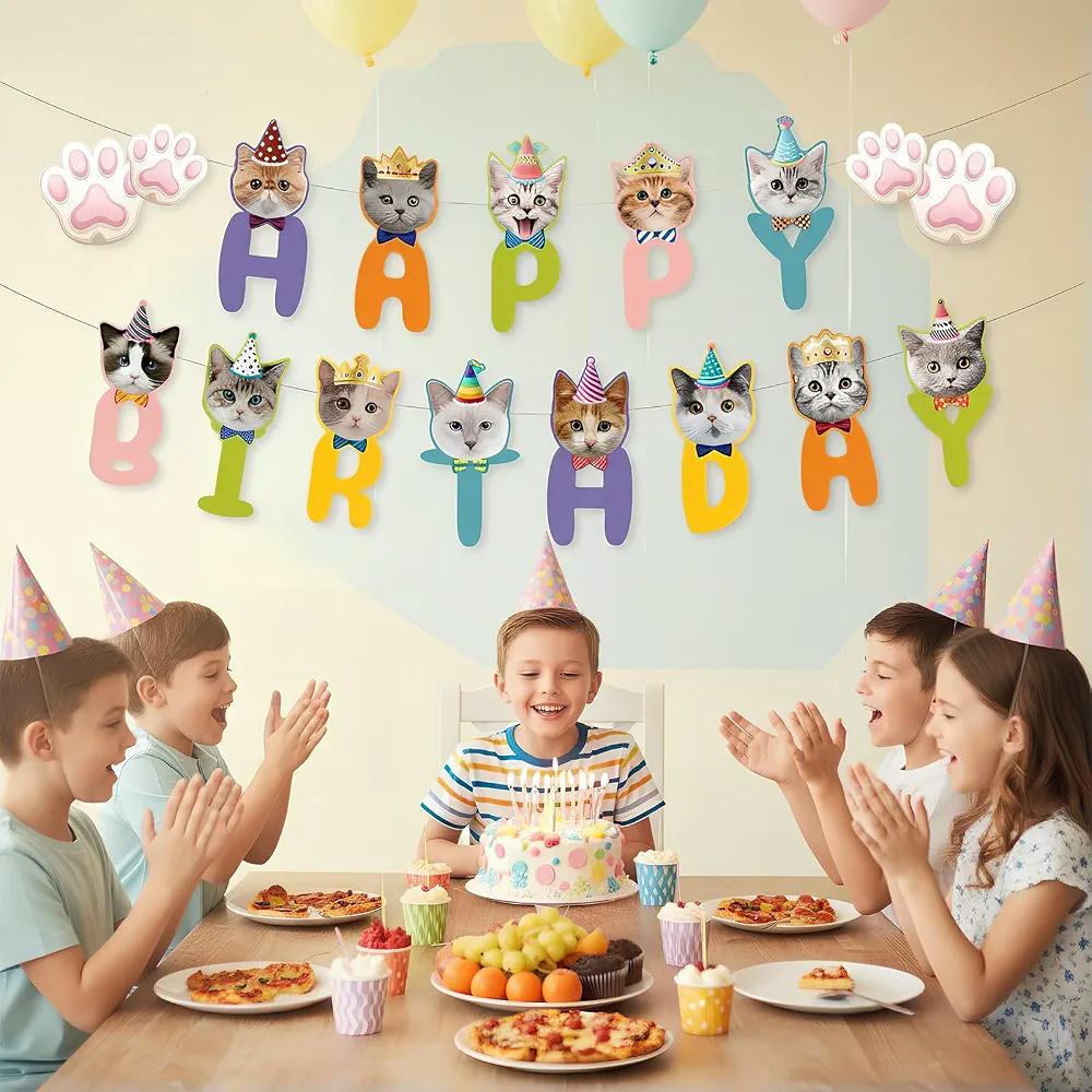 Conjunto de Decoración de Cumpleaños para Gatos con Pancartas y Complementos, Multicolor