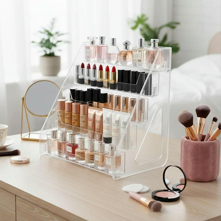 Organizador de Maquillaje Acrílico Transparente, 5 Niveles para Cosméticos y Perfumes, Diseño Moderno y Funcional
