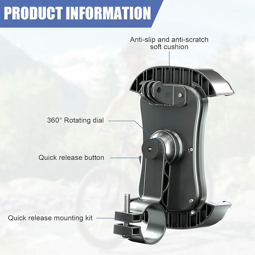 Soporte de teléfono móvil para bicicleta y motocicleta, modelo 360 grados con liberación rápida, compatible con iPhone y Samsung, para dispositivos de 4.7 a 6.8 pulgadas, color amarillos