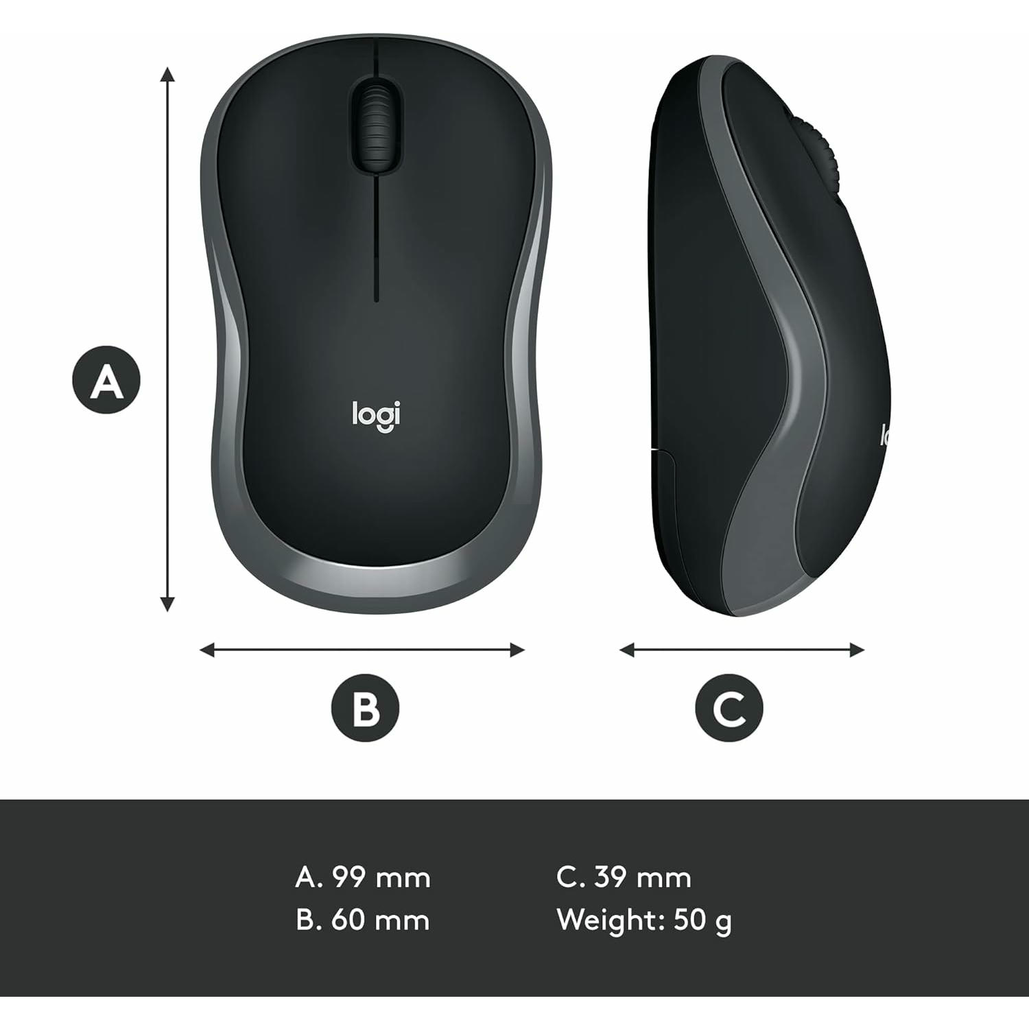 Logitech M185 Ratón Inalámbrico, 2.4GHz con Mini Receptor USB, Batería de 12 Meses, Seguimiento Óptico con Resolución de 1000 dpi, Ambidiestro, Compatible con PC, Mac, Portátil - Gris