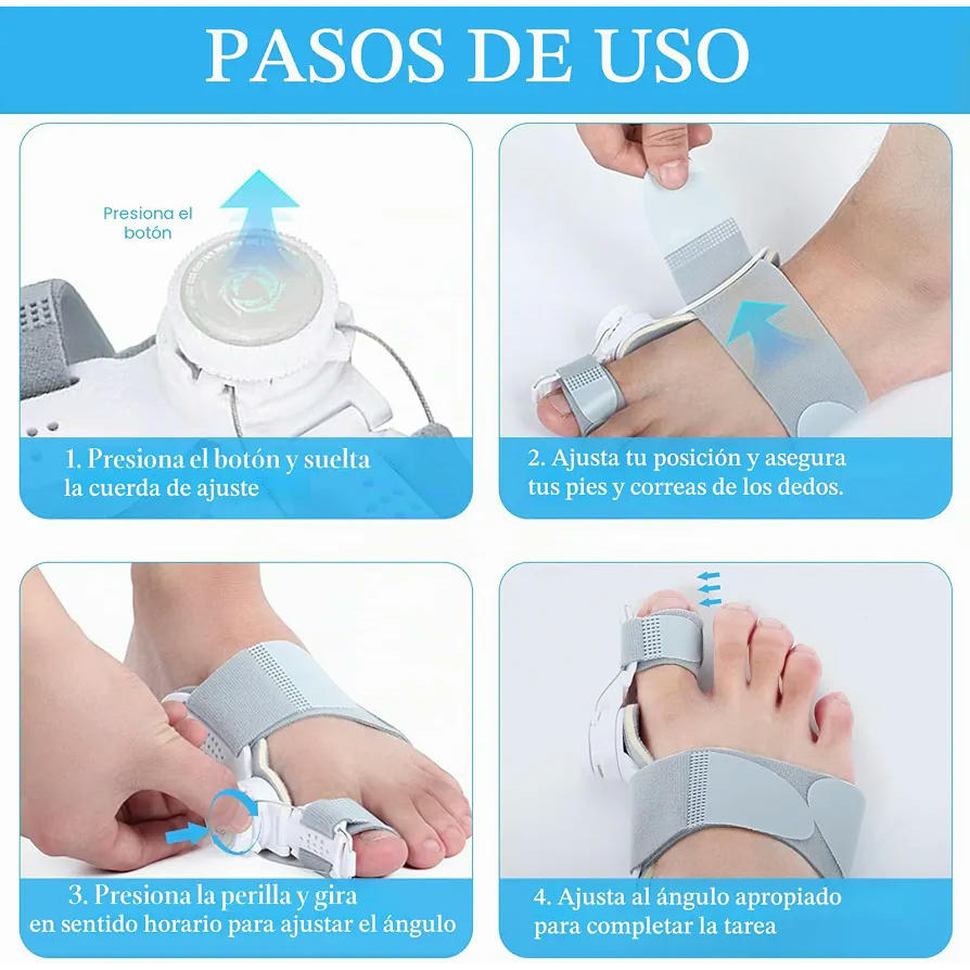 Corrector de Juanetes Ajustable con Botón Ortopédico y Placa de Fijación para Pie Izquierdo y Derecho