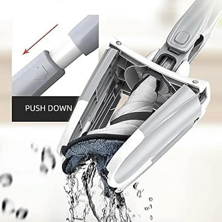 Trapeador Húmedo y Seco, Giratorio con Escurrido Automático para Limpieza de Pisos, Trapeador de Microfibra para Hogar (Gris)