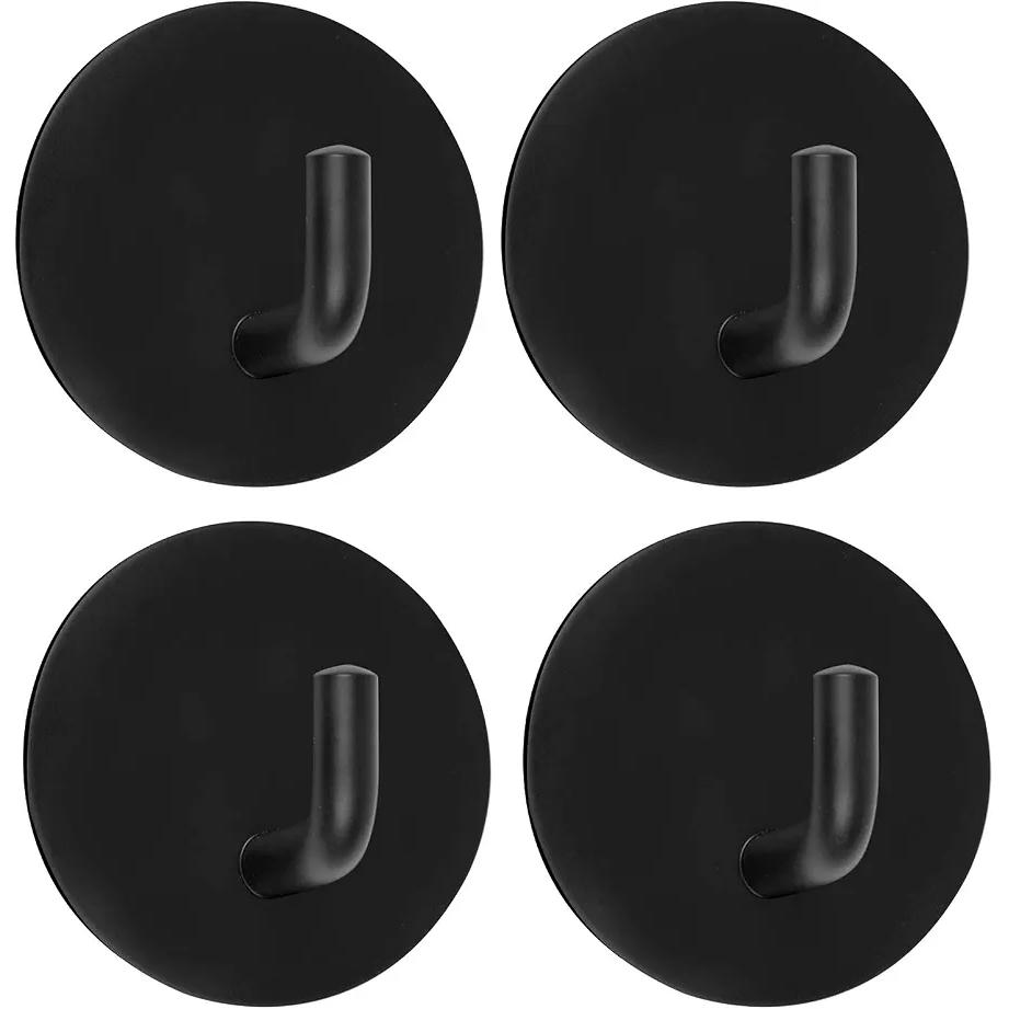 4 Piezas Gancho Adhesivo Impermeable para Toallas de Baño y Cocina, Sin Taladro, Soporte de Acero Inoxidable 304, Color Negro