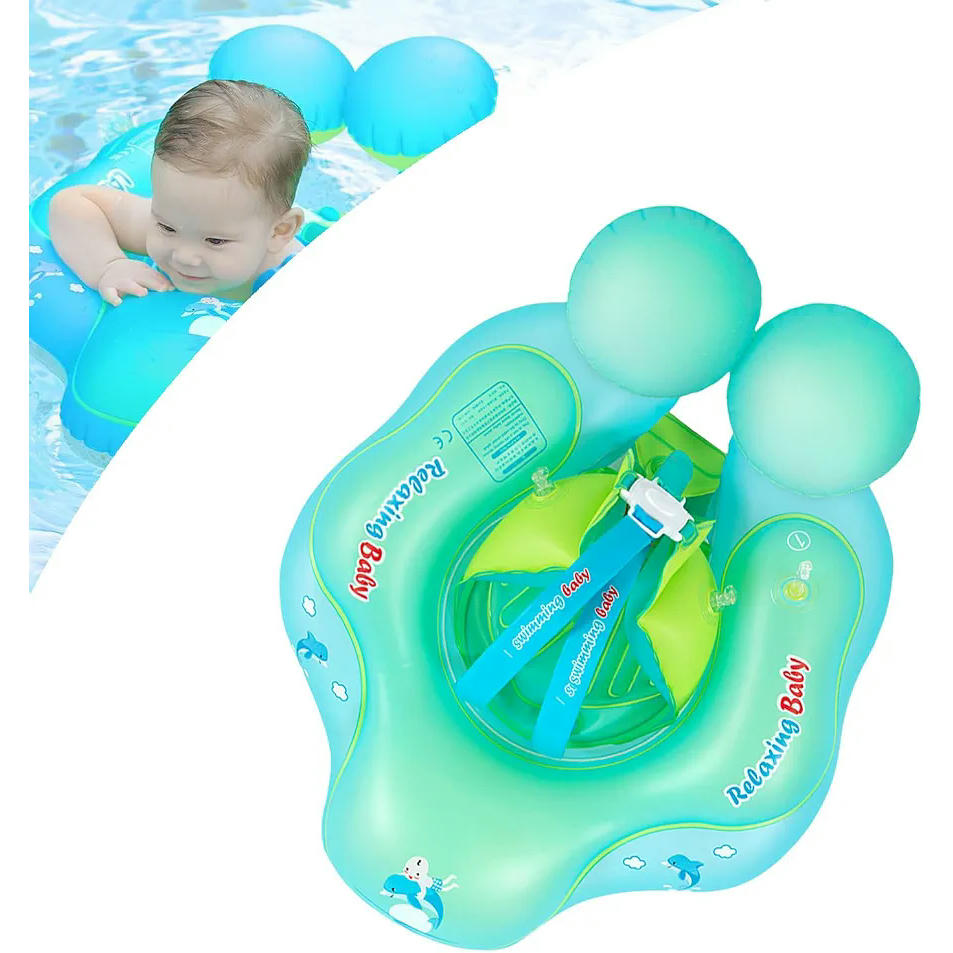 Flotador Inflable para Bebés con Asiento de Seguridad y Respaldo, Ideal para 6 a 12 Meses (Azul Verde Turquesa)