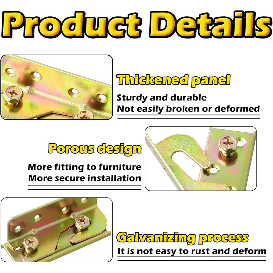 Juego de 4 Angulos Metalicos, Escuadras para Cargas Pesadas, Conectores en Ángulo para Muebles, Incluye Tornillos, Ideal para Construcción de Camas