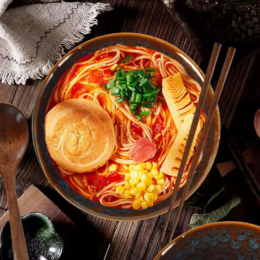 Set de 2 Tazones de Ramen de Cerámica de 1200ml con Palillos y Cuchara, Azul