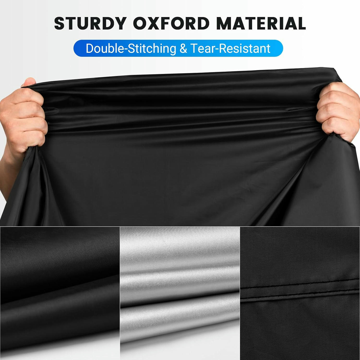 Favoto Funda para Moto Cubierta de Moto 210D Impermeable Protectora con Banda Reflectante a Prueba de Sol Lluvia Polvo Viento Nieve Excremento de Pájaro al Aire Libre, 220x105x125cm Negro+Azul