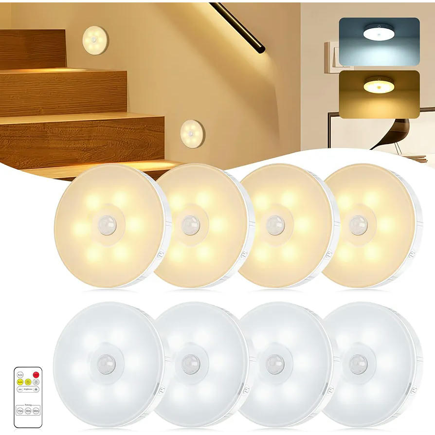 Paquet de 8 llums LED nocturnes amb sensor detector de moviment, 8 unitats, recarregable per USB, modes automàtic i manual, ideal per a escales i armaris