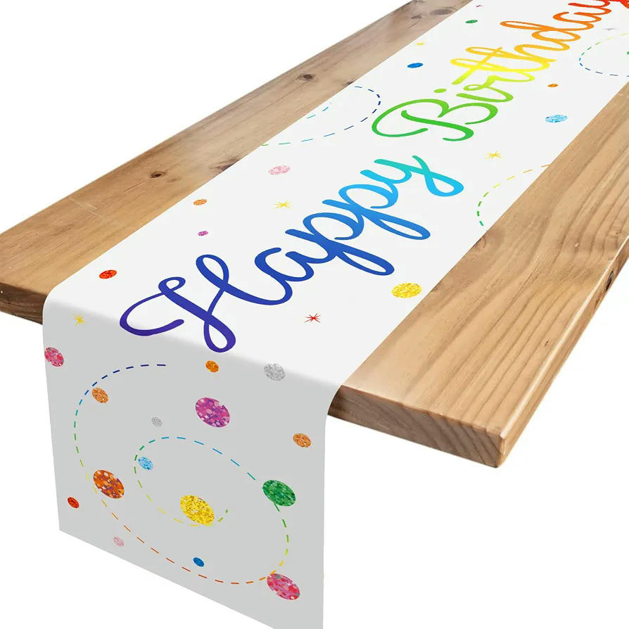 Camino de mesa de cumpleaños degradado con confeti colorido, decoración para fiestas (Multicolor)