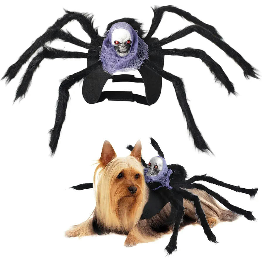 Disfraz de Halloween para Perros y Gatos, Traje de Araña Calavera Morada, Ideal para Mascotas Pequeñas y Medianas, Talla M, Color Negro