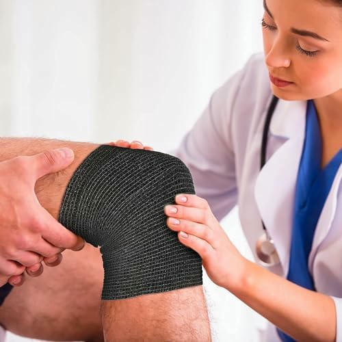 Venda Cohesiva Autoadhesiva 5 cm x 4.5 m, 6 Rollos de Cinta Deportiva, Vendaje Flexible e Impermeable (Color Negro)