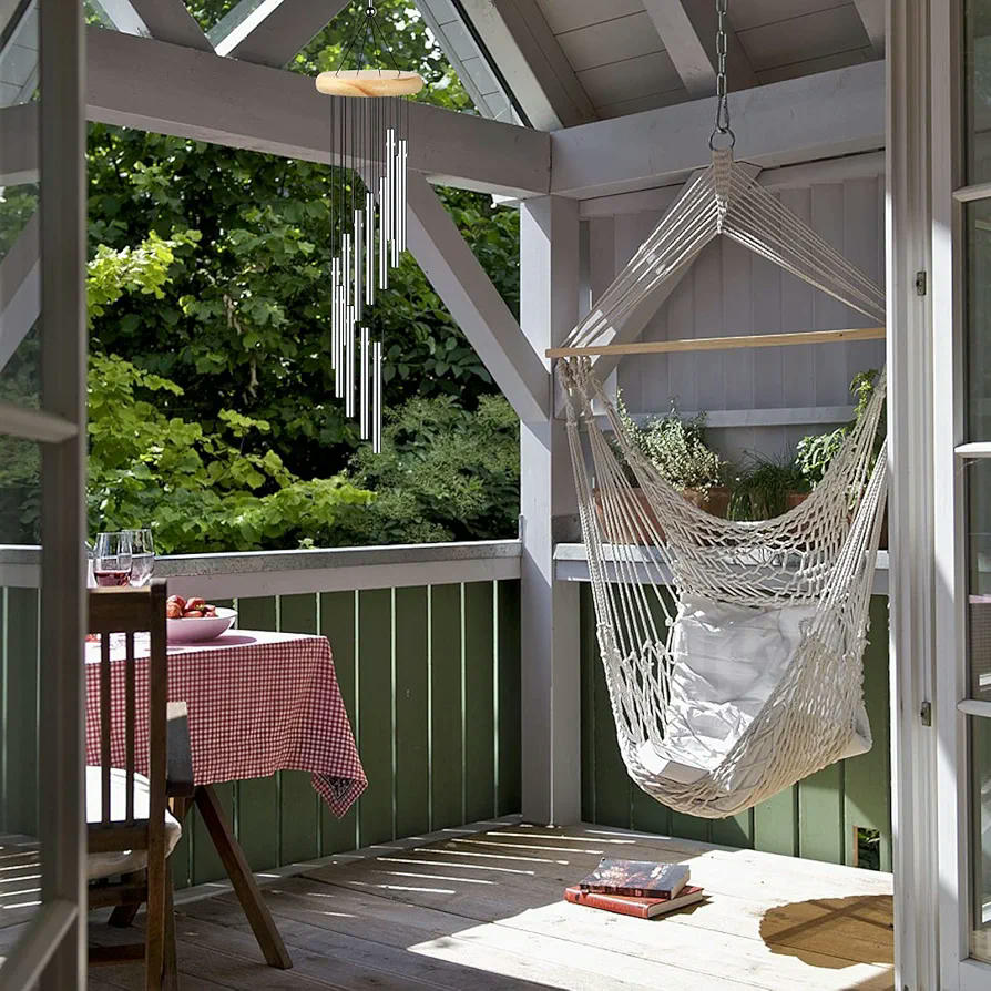 Campana de Vent de Metall, Carilló de Vent Exterior, 12 Tubus d'Alumini, Decoració per a Jardins i Balcons, Ideal per a Llars, Color Platejat