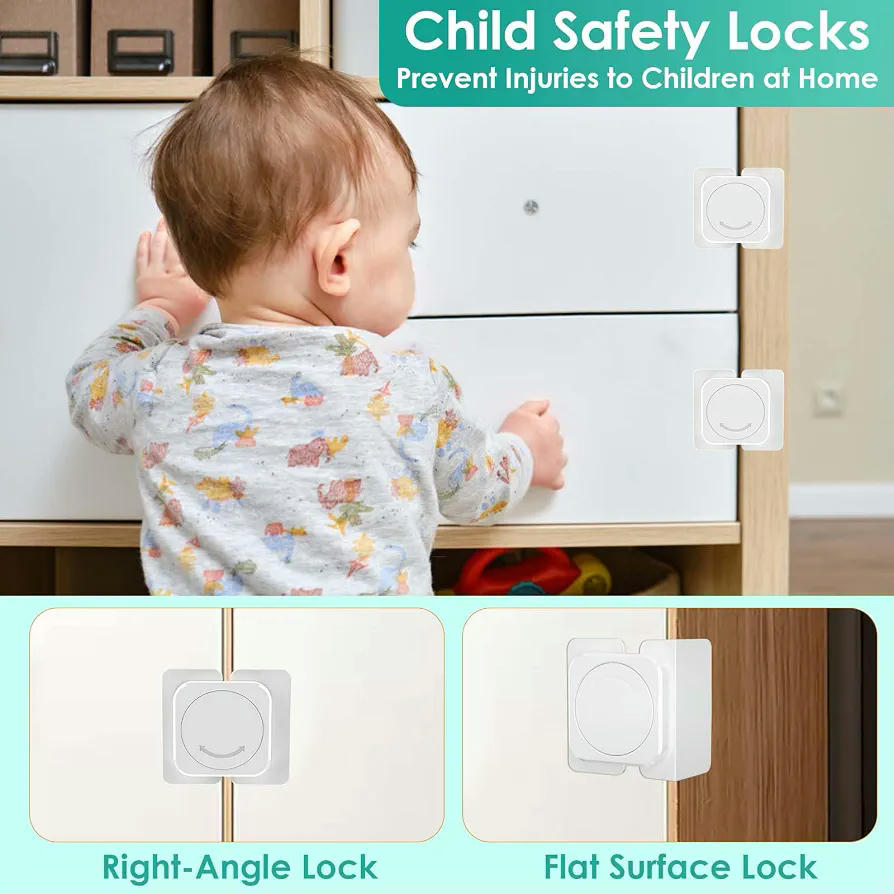 4 Cierres de Seguridad para Niños de Cajones y Armarios con Adhesivo Fuerte - Instalación Sin Taladro (Blanco)