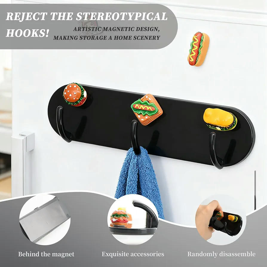 Paquete de 2 Ganchos Magnéticos para Llaves, Autoadhesivos y Sin Taladro, Ideal para Refrigerador y Cocina (Negro)