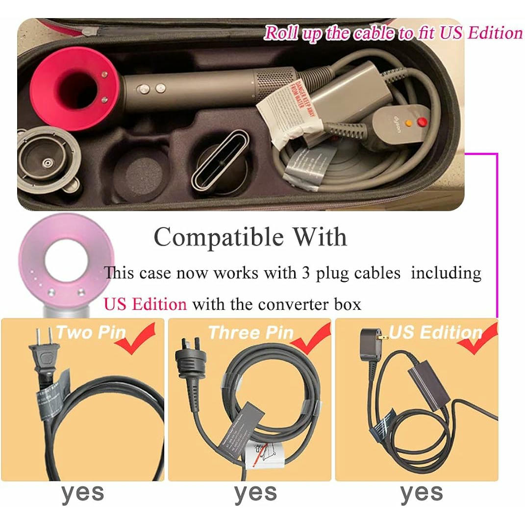 Estuche rígido para accesorios de secador de cabello Dyson, resistente y duradero, ideal para transporte y almacenamiento seguro (color rosa)