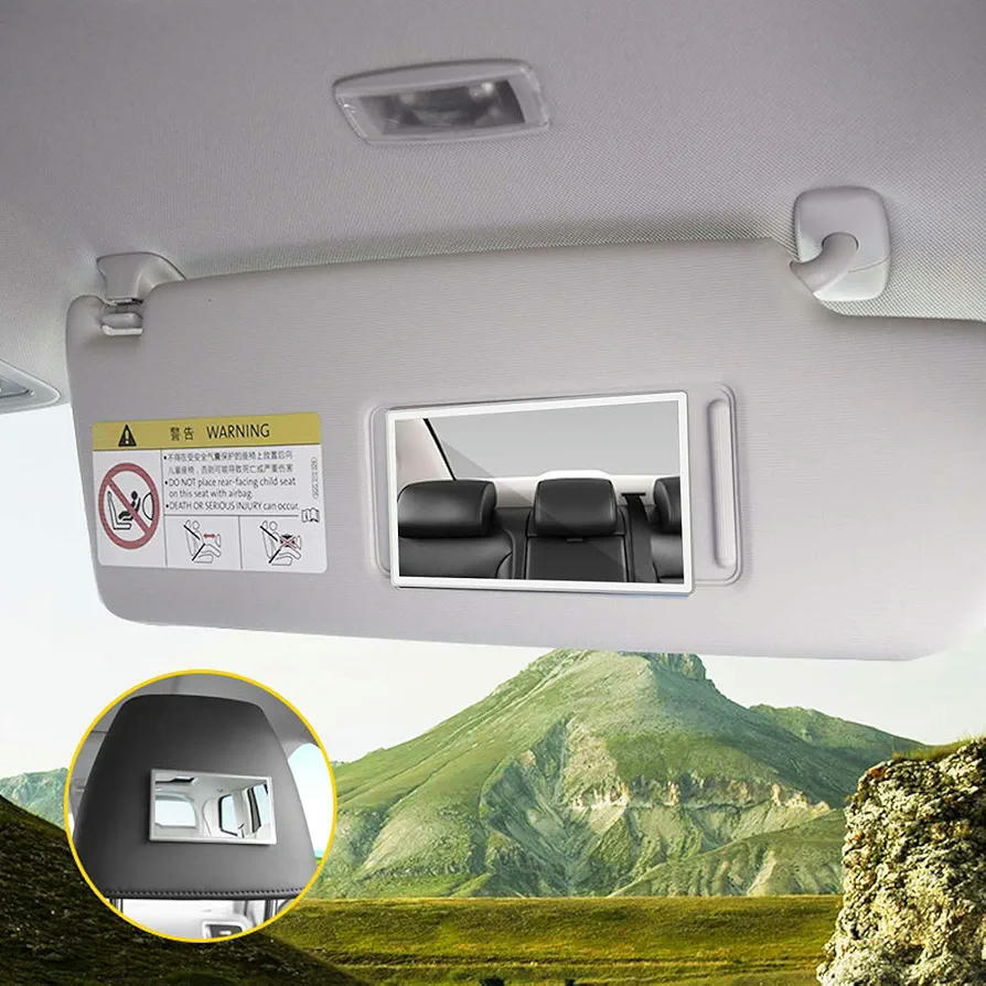 Espejo de Maquillaje para Visera de Coche, Diseño Rectangular en Acero Inoxidable 15 cm