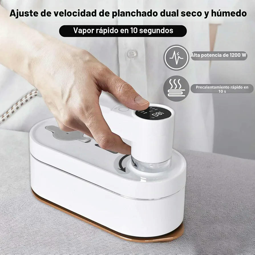 Plancha de Vapor Portátil 1200W Blanca con Mango Giratorio para Hogar y Viajes