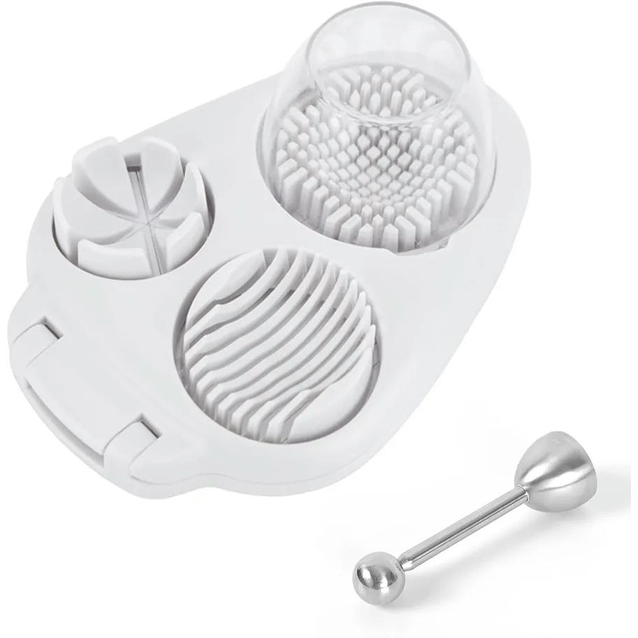 Cortador de Huevos 3 en 1 con Abridor y Alambres de Acero Inoxidable para Alimentos Blandos (Blanco)