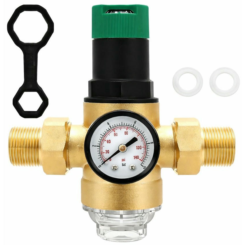 Regulador de Presión de Agua de 3/4 Pulgadas, Válvula de Reducción de Presión de Bronce DN20, Manómetro de Agua con Filtro, Regulador de Presión Ajustable para Hogares y Edificios