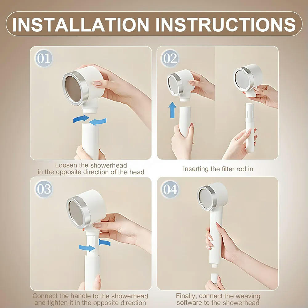 Cabezal de ducha de mano con filtro, ahorro de agua, alta presión, ducha de lluvia, material ABS, superficie cromada, fácil limpieza, diseño ergonómico (Blanco)