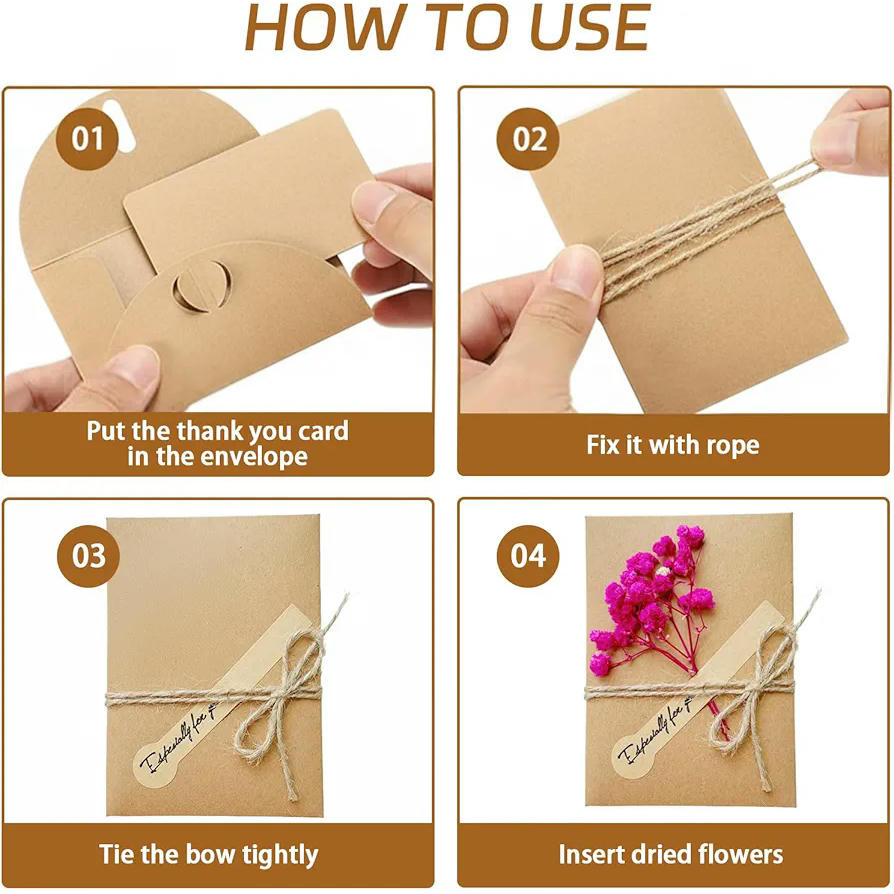 10 Tarjetas de Felicitación con Flores Secas Multicolores y Sobres Marrones para Todas las Ocasiones