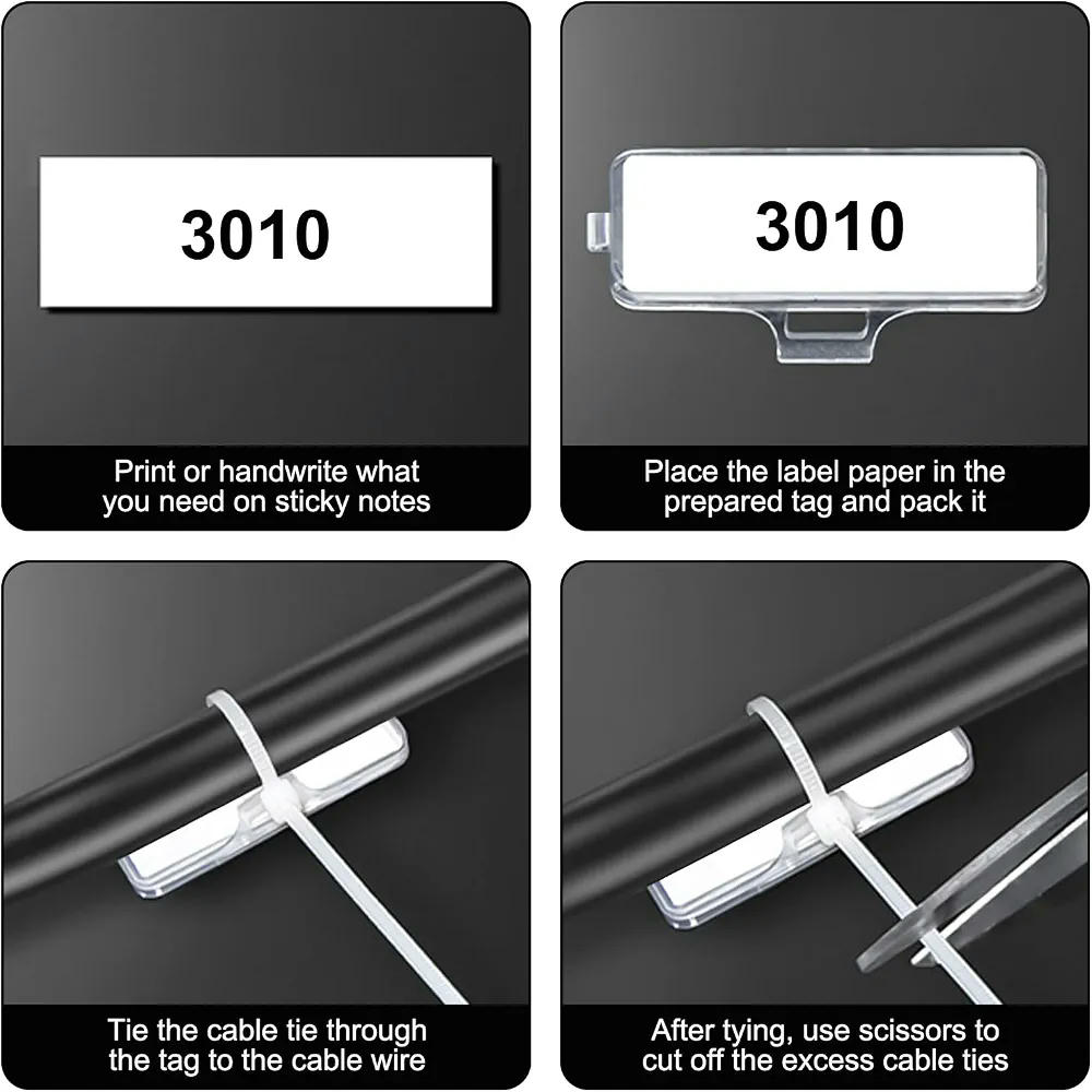 Kit de Etiquetas para Cables con Bridas Reutilizables - 50 Etiquetas Impermeables, Blanco, Nylon