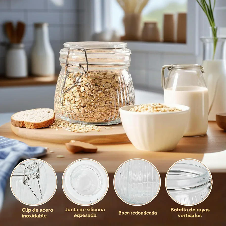 Juego de 6 Tarros de Cristal con Tapa Hermética de 500 ml para Almacenamiento de Alimentos (Transparentes)