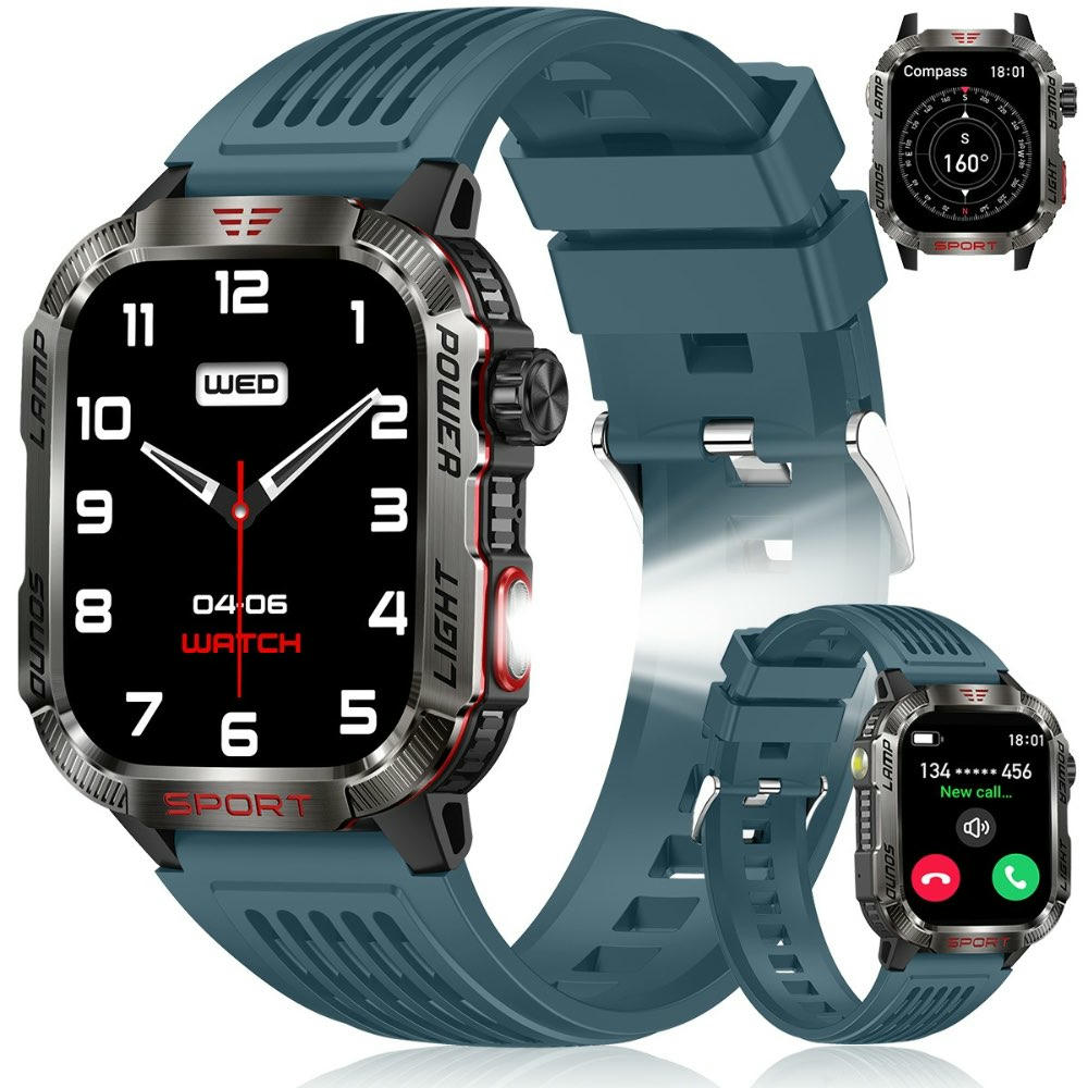 Reloj inteligente para hombre, 2.01 pulgadas, reloj de fitness con Bluetooth, más de 100 modos deportivos, IP68, monitoreo del sueño, compatible con iOS y Android, color azul