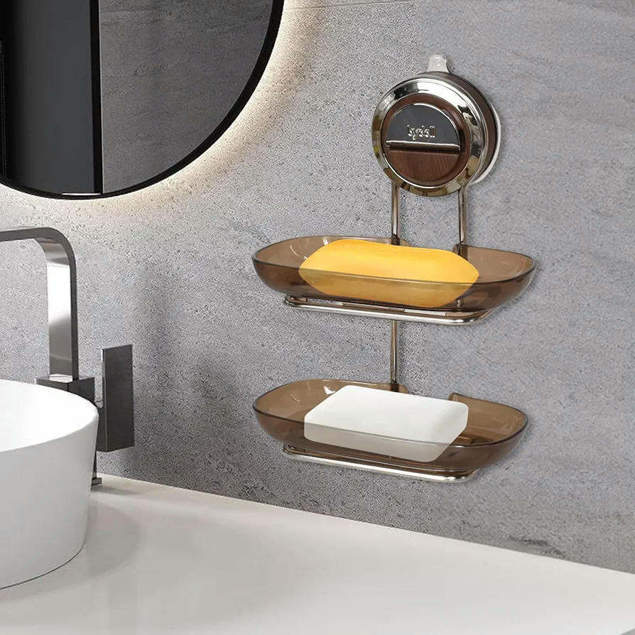 Jabonera de Pared con Doble Capa y Ventosa Fuerte, Porta Jabón Sin Taladro para Baño y Cocina, Impermeable, Fácil de Instalar, para Superficies Lisas