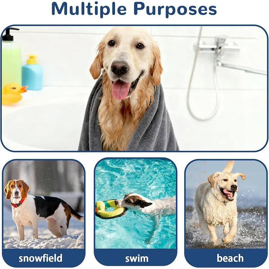Juego de 2 Toallas Superabsorbentes para Perros de Microfibra, 50 x 100 cm, Gris