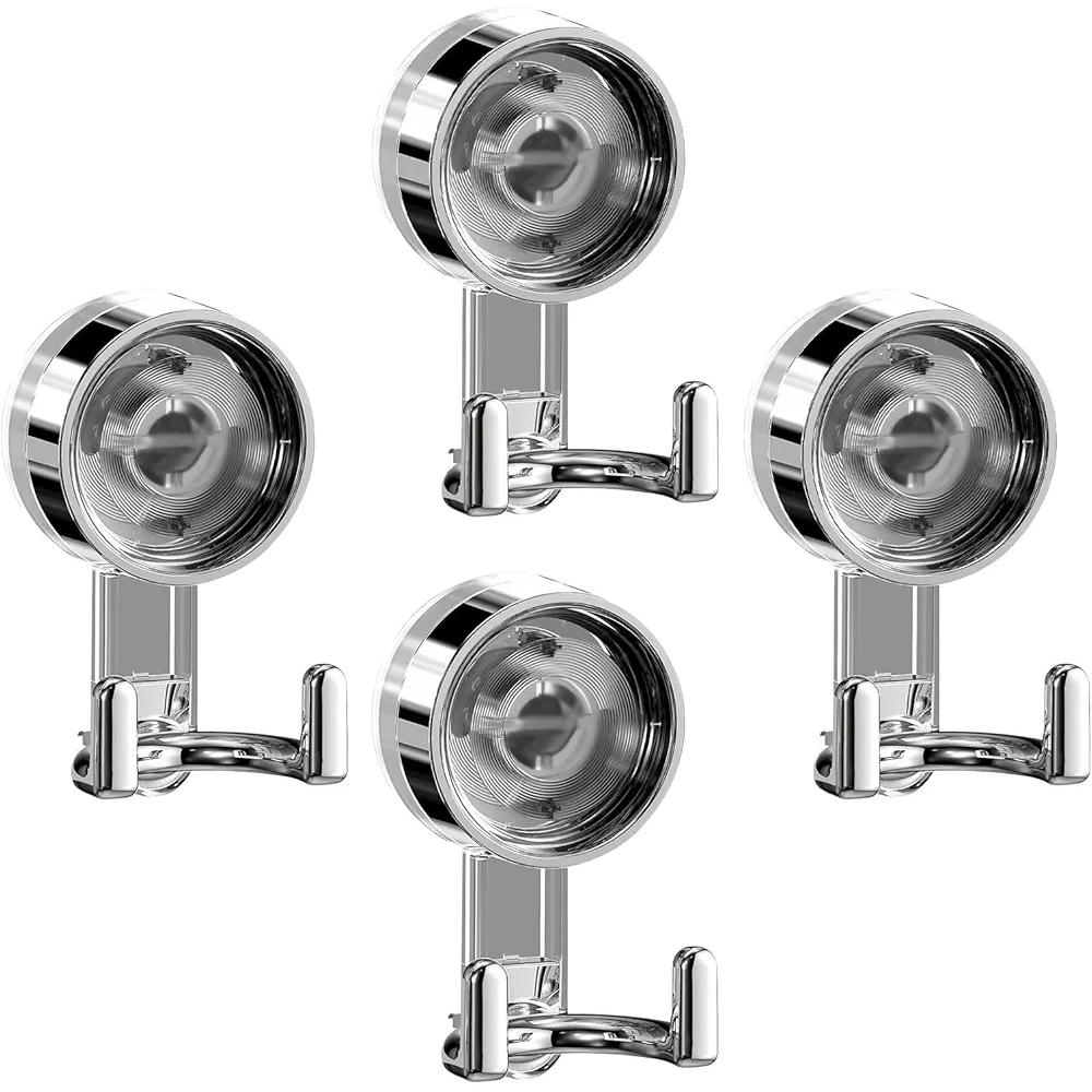 4 Ganchos de Ventosa Resistentes, Doble Gancho para Baño y Cocina, Instalación Sin Taladro, Impermeables y Reutilizables, Compatible con Superficies Lisas, 5 kg