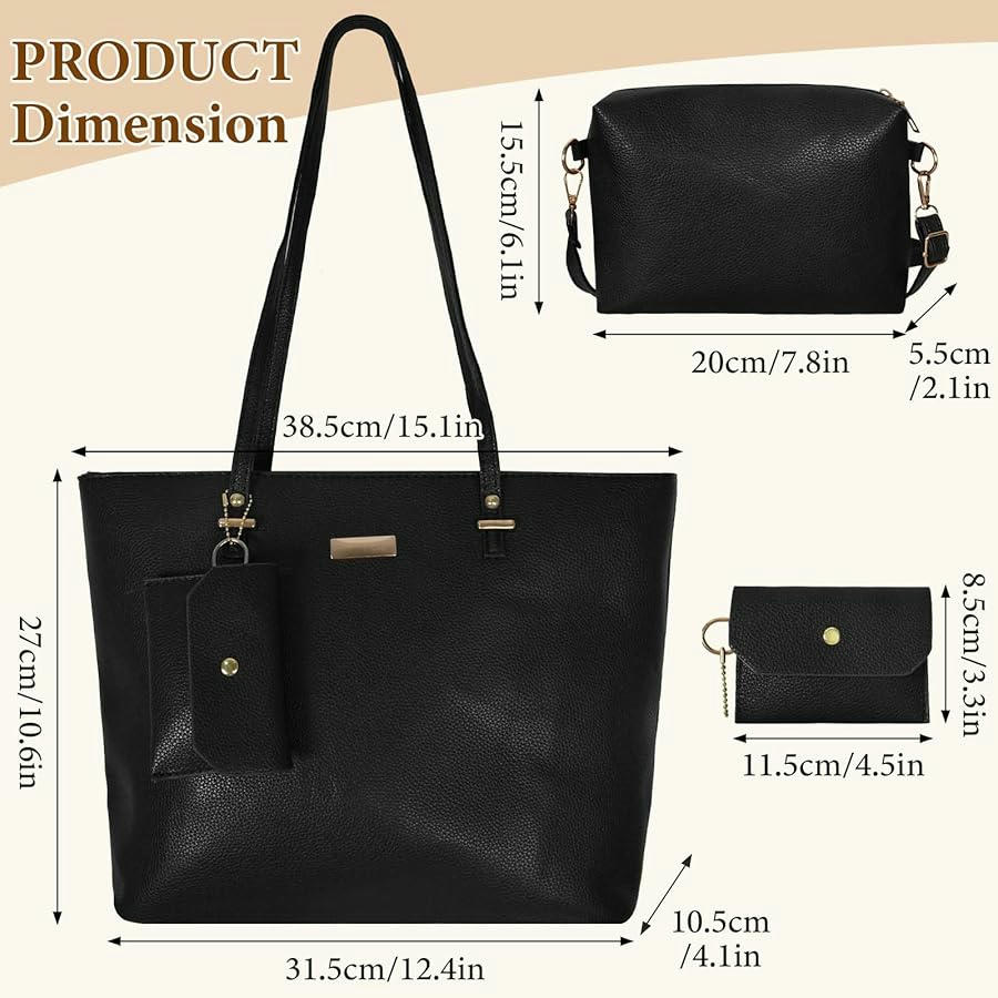 Bolso de Mano para Mujer, Set de 3 Piezas en Material de PU - Incluye Tote Bag, Bandolera y Billetera (Marrón)