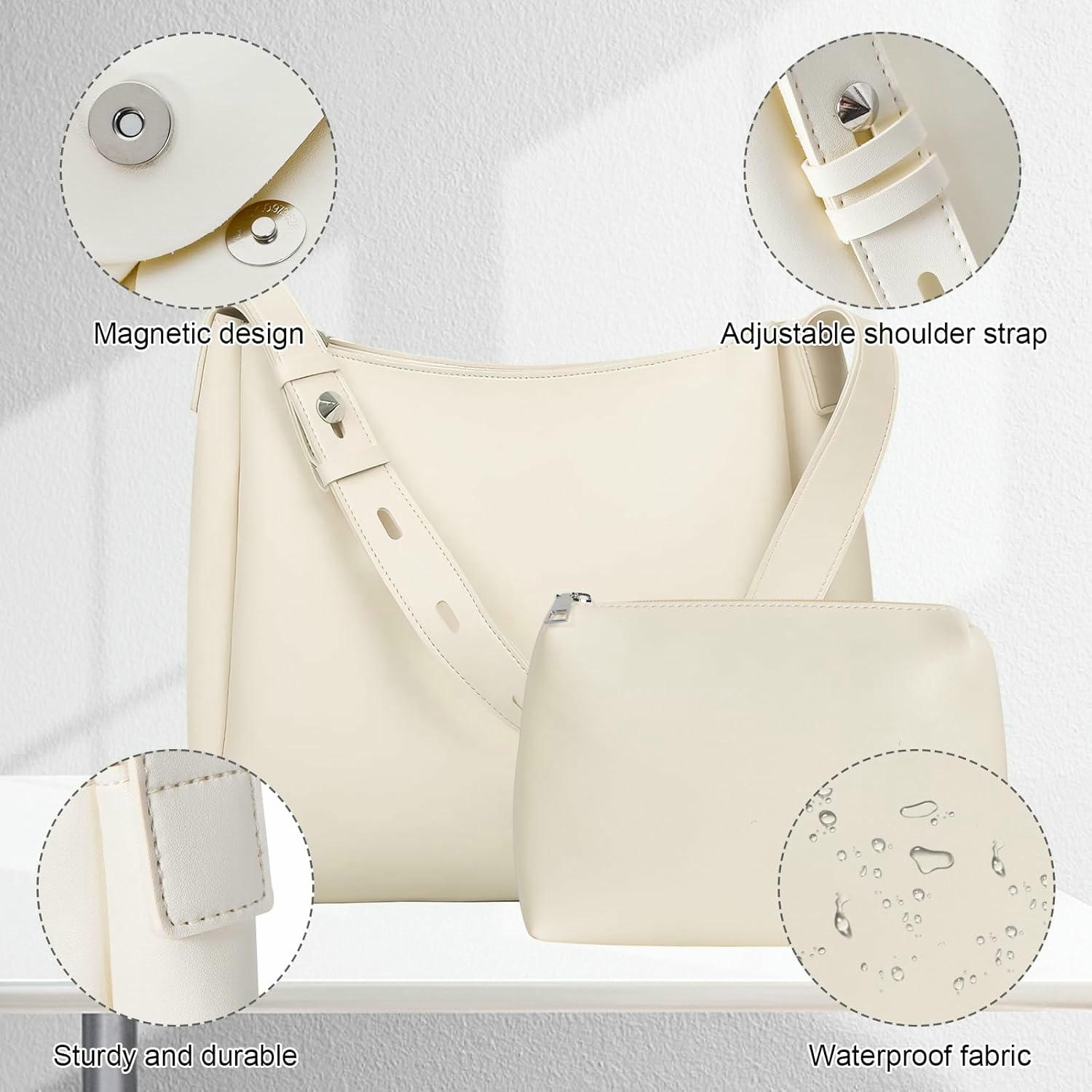 Bossa de mà per a dona, bossa de cuir sintètic gran amb corretja ajustable, 2 organitzadors de bossa i bossa, nansa superior per a la feina, l'escola, viatges, compres, color marró