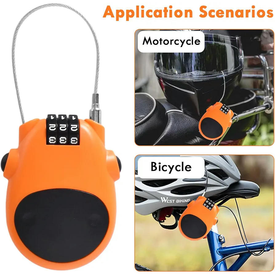 Candado de Combinación Largo Retráctil de Alambre de Acero para Bicicletas y Motocicletas (Naranja)