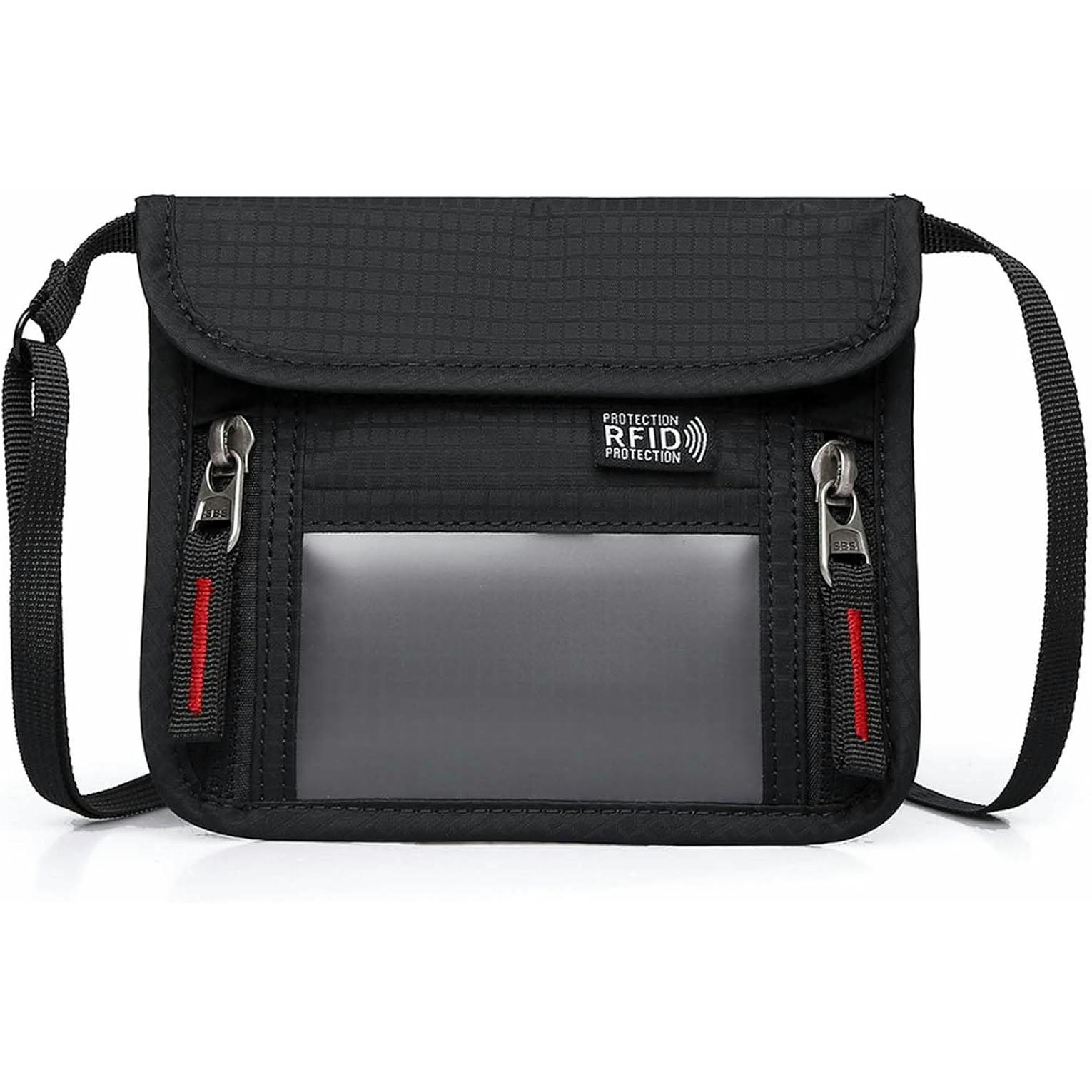 Bolsa de Pecho Antirrobo RFID Unisex, Bolsa Impermeable para Documentos de Viaje, Correa Ajustable, Ideal para Pasaportes y Efectivo (Negro)