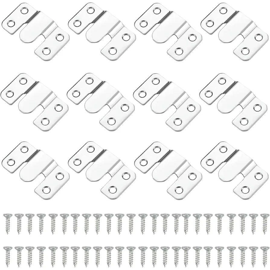 12 Pairs of Recessed Mounting Brackets with Level and Screws for Hanging Pictures and Photo Frames (Silver)