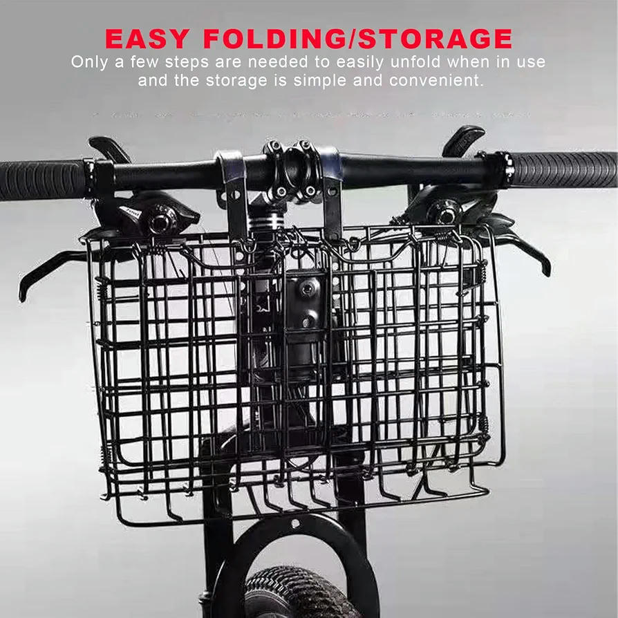 Cesta de bicicleta Plegable, Portabicicletas escolar con bolsa interior extraíble, Cesta de almacenamiento para bicicleta eléctrica (color negro)
