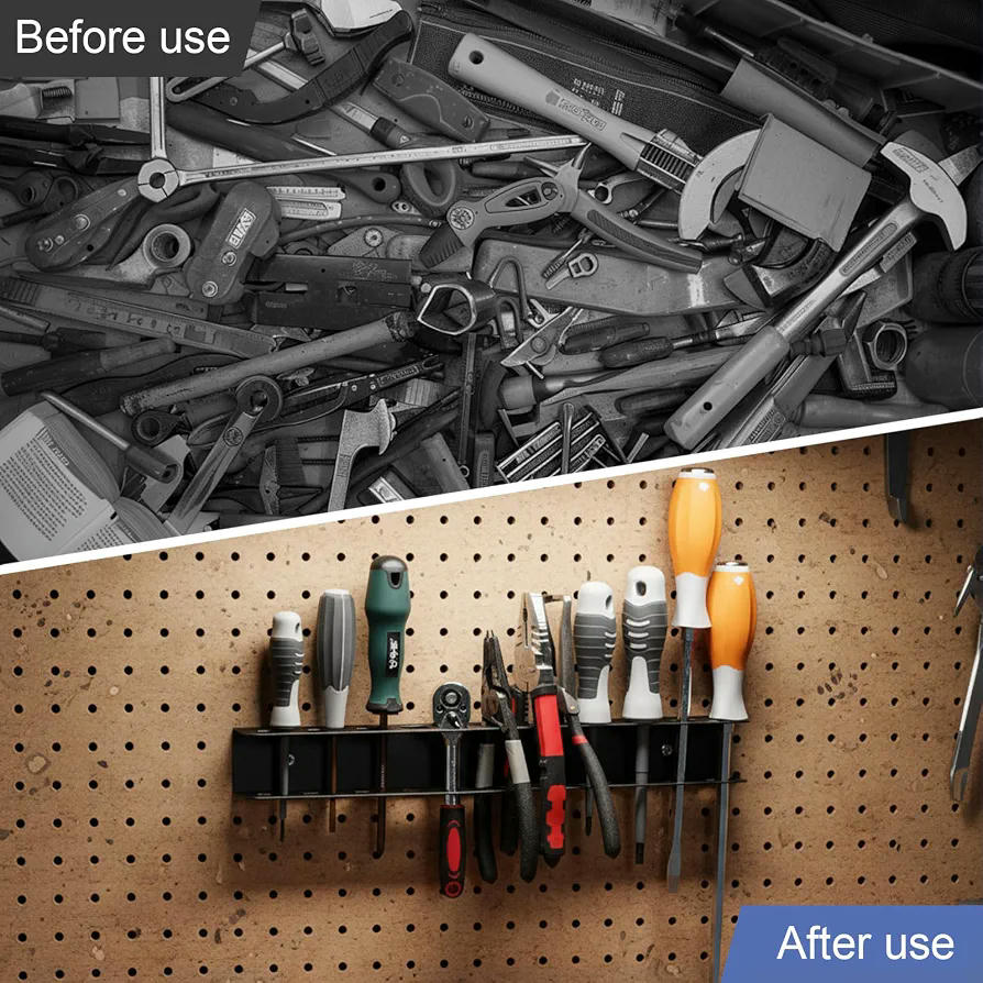Organizador de Destornilladores, Soporte de Herramientas Montado en Pared, Set de 2 Piezas con 32 Orificios de Almacenamiento (Negro)