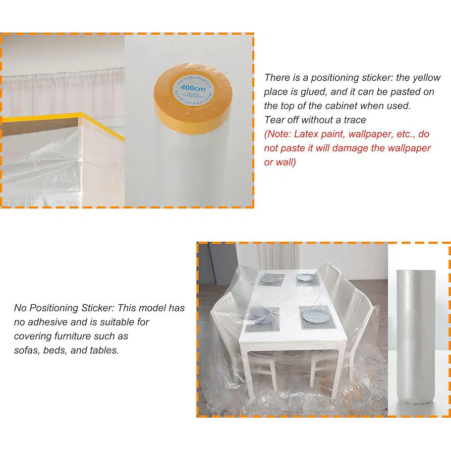 Rollo de película antipolvo 400 cm x 20 m, plástico protector para muebles, cubre todo, película enmascaradora para pintura y decoración