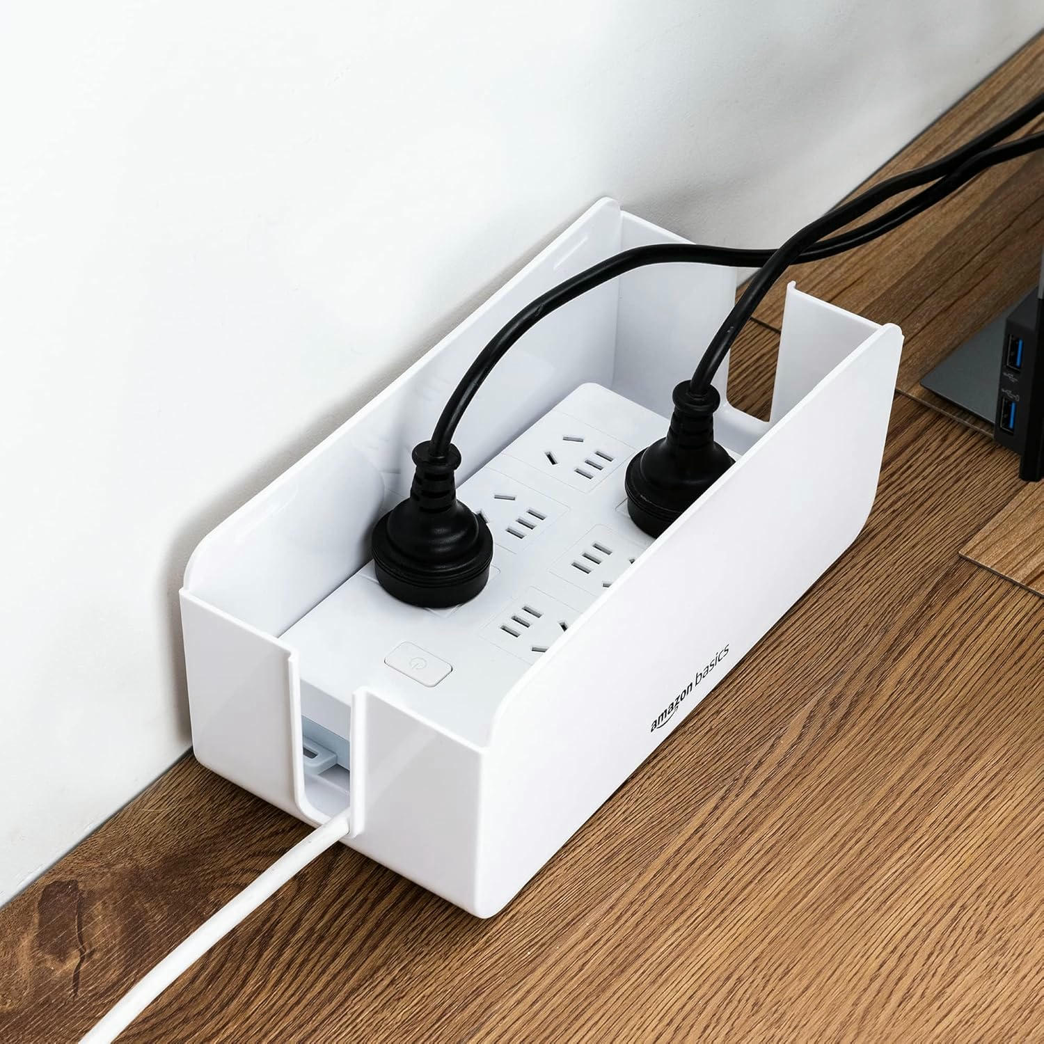 Amazon Basics - Caja organizadora de cables para ocultar y organizar cables, tamaño Pequeña, Blanco
