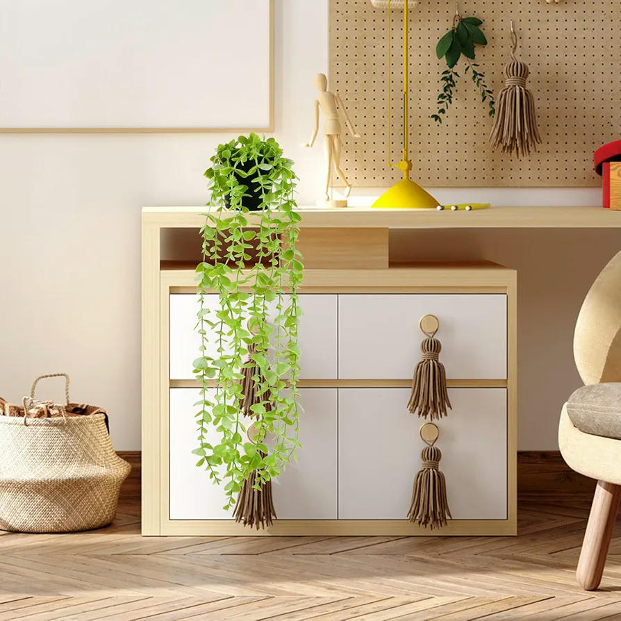 Plantes Artificiales d'Eucaliptus, Joc de 2 Plantes Penjants amb Test, Decoració de Jardí, Balcó i Habitació, Material Plàstic Resistant