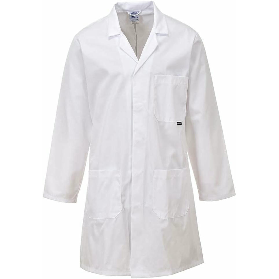 Portwest Bata Estándar XXL Color Blanco C852WHRXL, Prenda Profesional, Resistente, con Bolsillos, Ideal para Trabajo y Uso Diario
