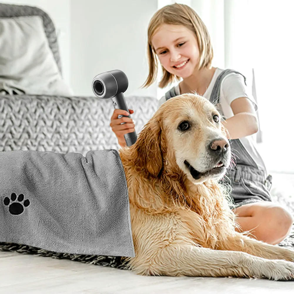 Toalla de Microfibra para Perros y Gatos, Absorbente y de Secado Rápido, Ideal para Baño, Natación y Viajes, Lavable a Máquina, Gris, 100 x 50 cm