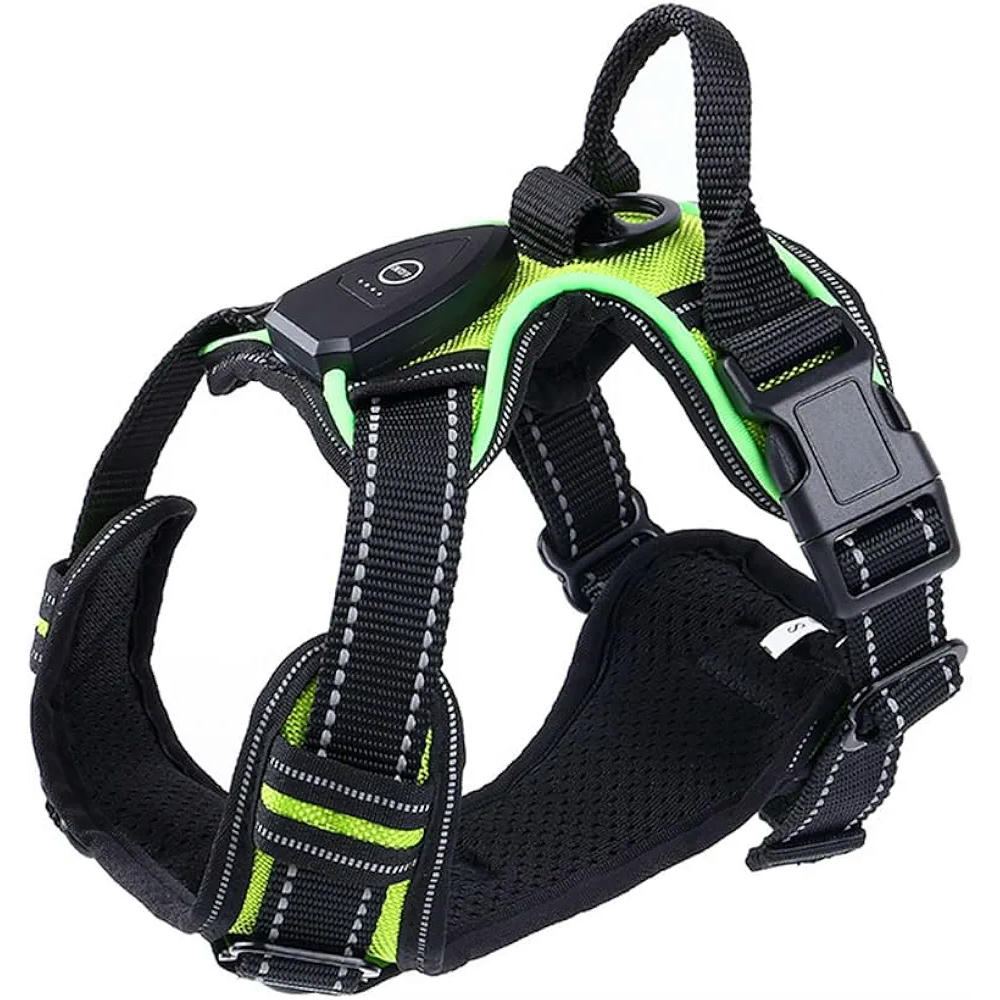 Arnés Luminoso Goufride para Mascotas, Arnés Ajustable para Perros, Talla M, Color Verde, Material Tela Oxford