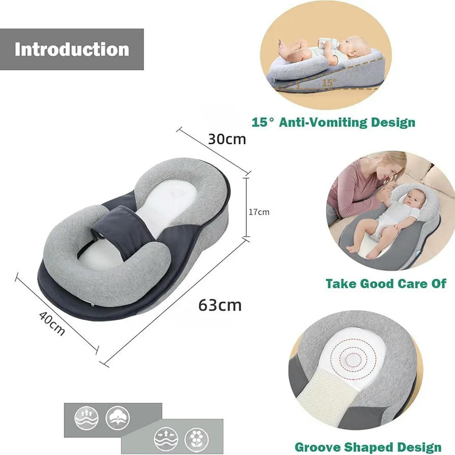 Almohada de cuña para bebé, antirreflujo, ajustable para lactancia materna y biberón, previene regurgitaciones y asfixia