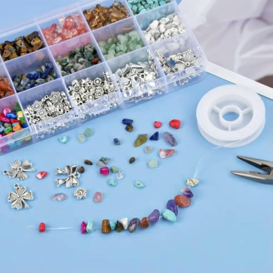 Kit de Fabricación de Joyas con 944 Cuentas de Piedras Preciosas en 11 Colores para Bricolaje