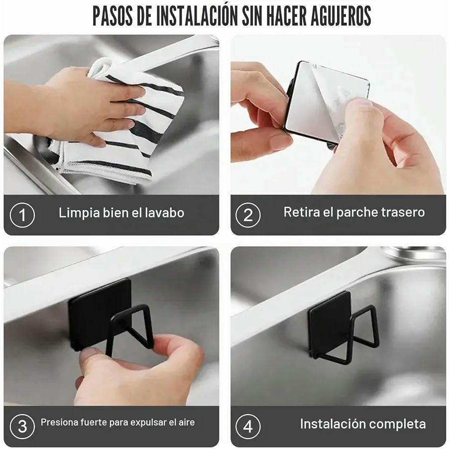4 Soportes Autoadhesivos de Acero Inoxidable para Estropajos y Esponjas de Cocina