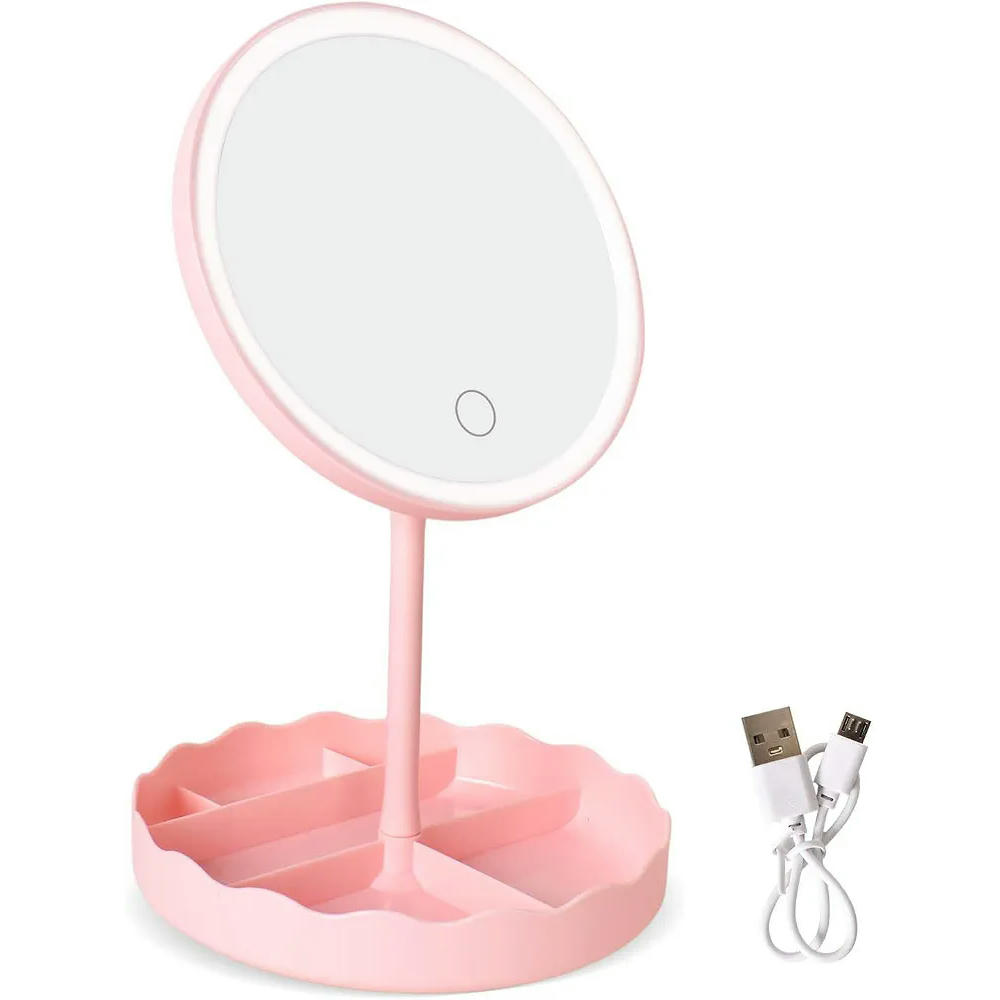 Espejo de Maquillaje con Luz LED y botón táctil, Iluminación Regulable y Diseño Elegante (Rosa)