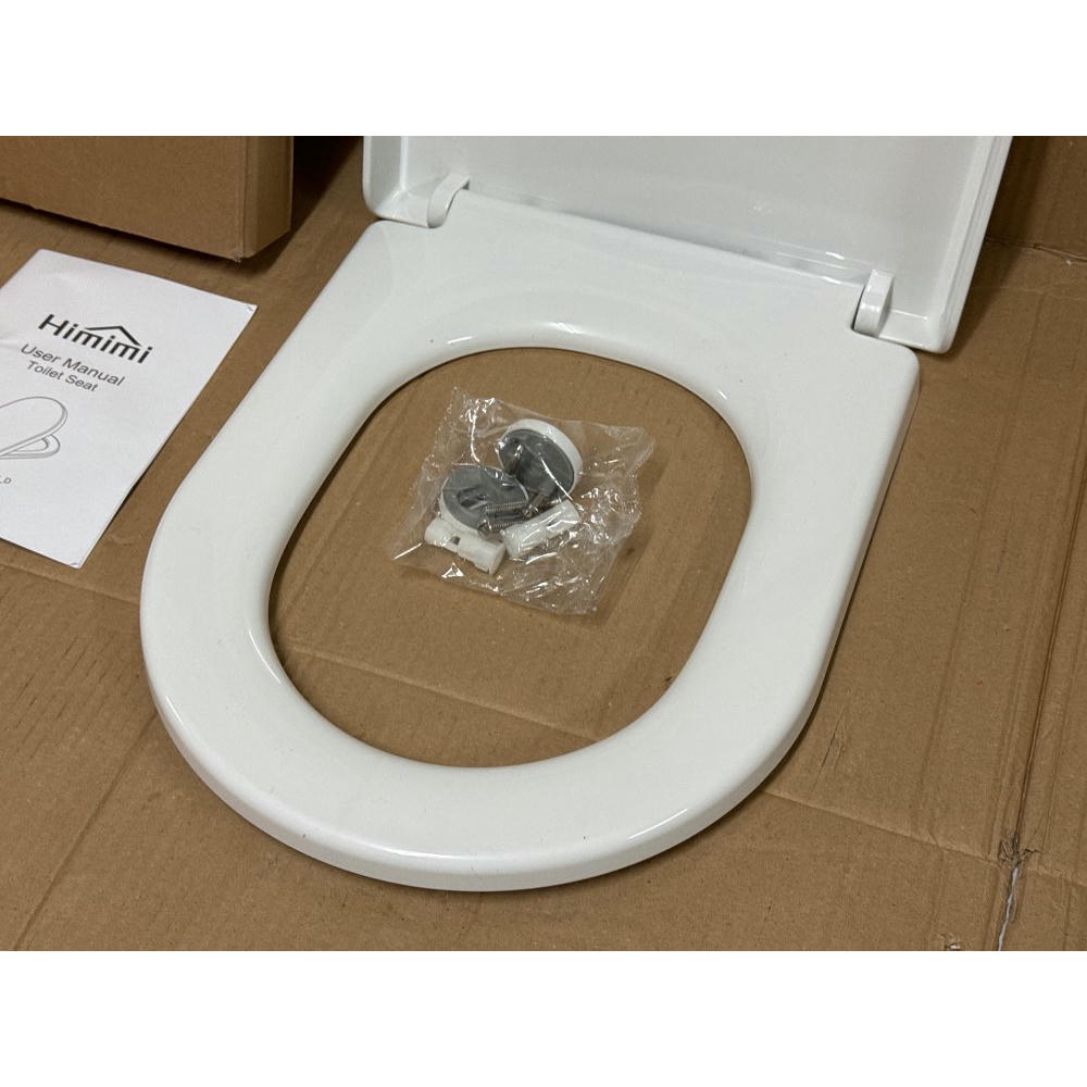 Himimi Tapa WC Universal, Asiento para Inodoro, Asiento de Inodoro en Forma de D, Tapas de Water Cierre Suave Lento, Bisagras Ajustables, Desmontaje Rápido, Fácil de Limpiar(450 x 361 x 53 mm)