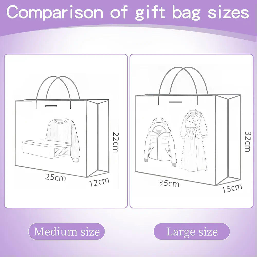 Set de 3 Bolsas de Regalo de Papel con Estampado Floral y Tarjetas de Felicitación para Ocasiones Especiales, 25 x 22 cm (Lila)